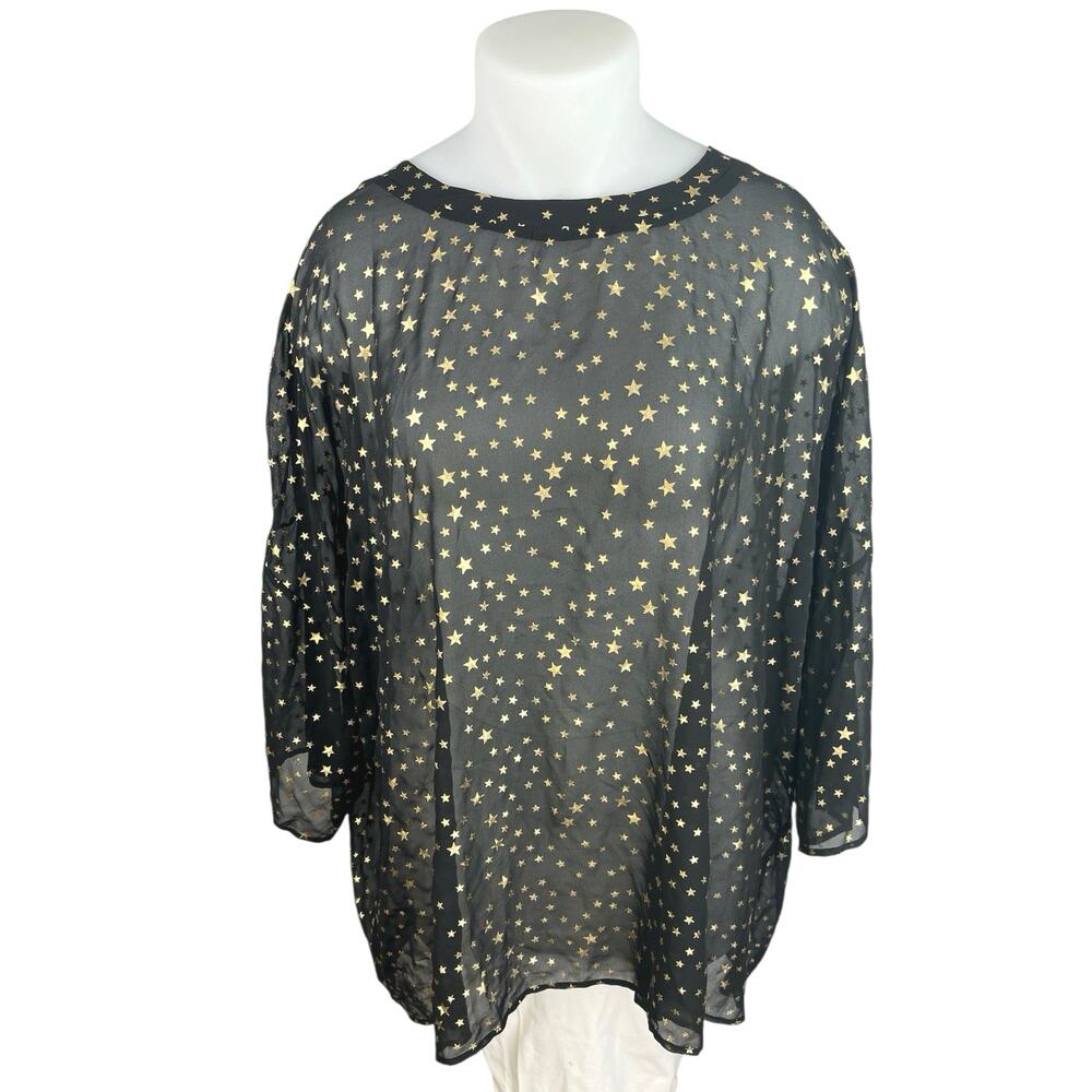 Glamorous Curve Black Gold Star Chiffon Sheer Long Sleeve Cover Up Blouse Top 20